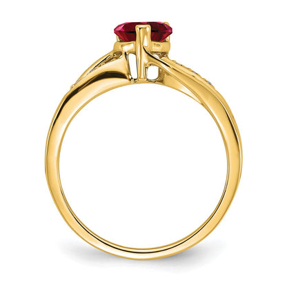 14K Gelbgold Ring mit synthetischem Rubin und echten Diamanten in Herzform