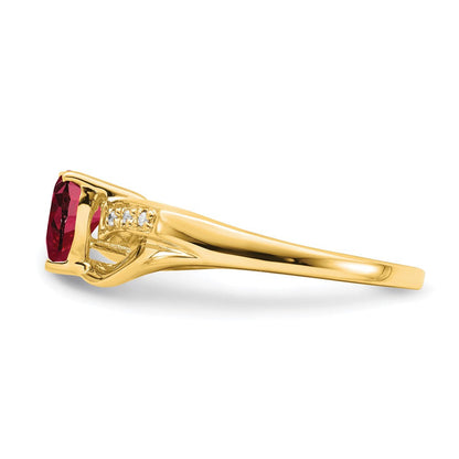 14K Gelbgold Ring mit synthetischem Rubin und echten Diamanten in Herzform