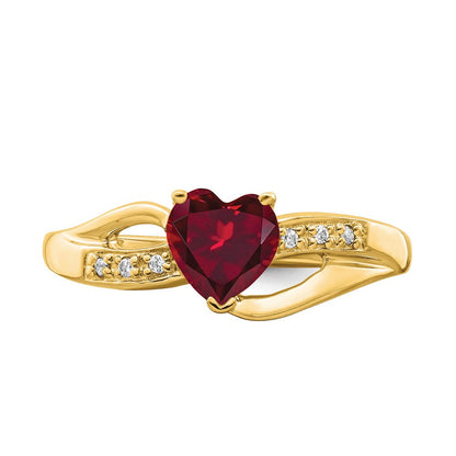14K Gelbgold Ring mit synthetischem Rubin und echten Diamanten in Herzform