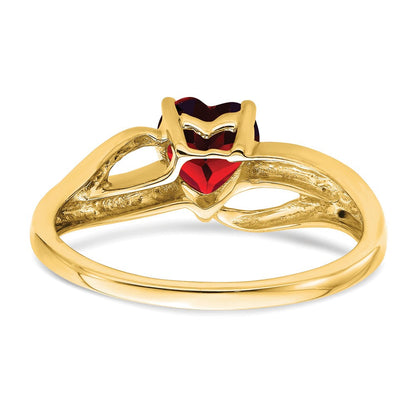 14K Gelbgold Ring mit synthetischem Rubin und echten Diamanten in Herzform