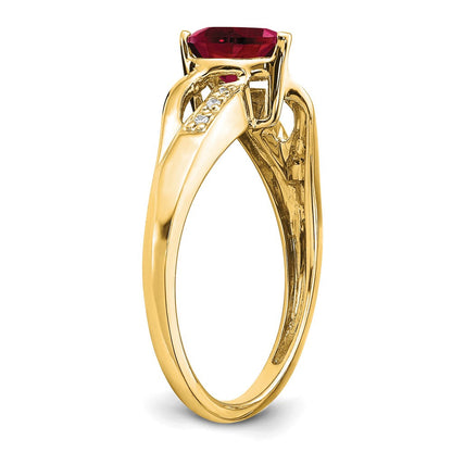 14K Gelbgold Ring mit synthetischem Rubin und echten Diamanten in Herzform