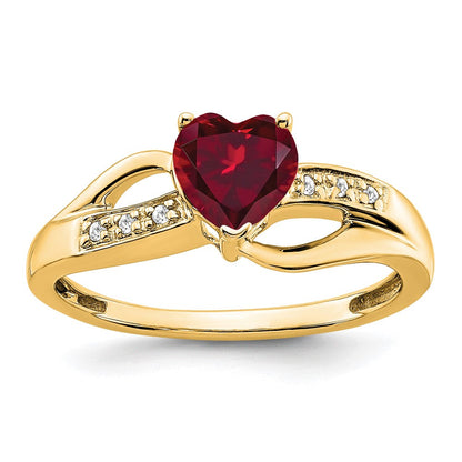 14K Gelbgold Ring mit synthetischem Rubin und echten Diamanten in Herzform