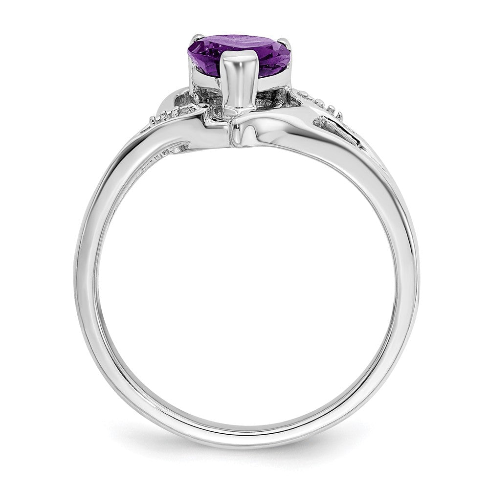 14K Weißgold Ring mit Amethyst und echtem Diamant in Herzform