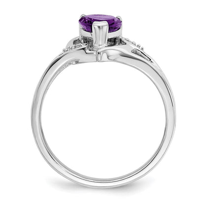 14K Weißgold Ring mit Amethyst und echtem Diamant in Herzform