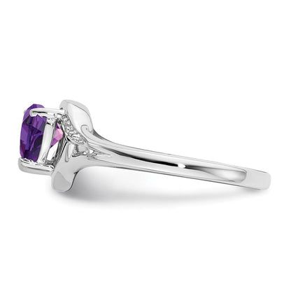 14K Weißgold Ring mit Amethyst und echtem Diamant in Herzform