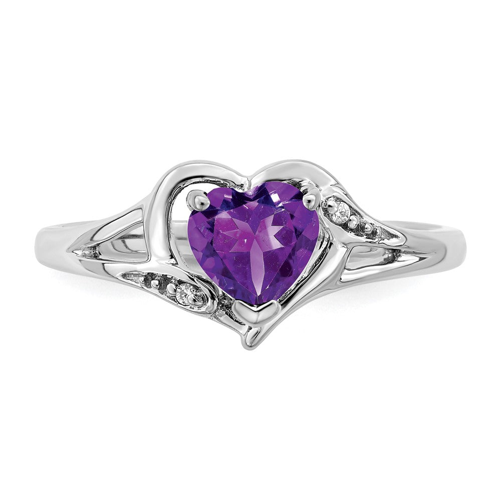 14K Weißgold Ring mit Amethyst und echtem Diamant in Herzform