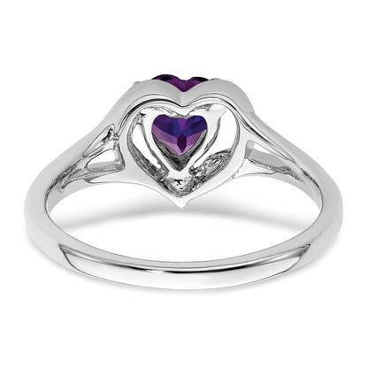 14K Weißgold Ring mit Amethyst und echtem Diamant in Herzform