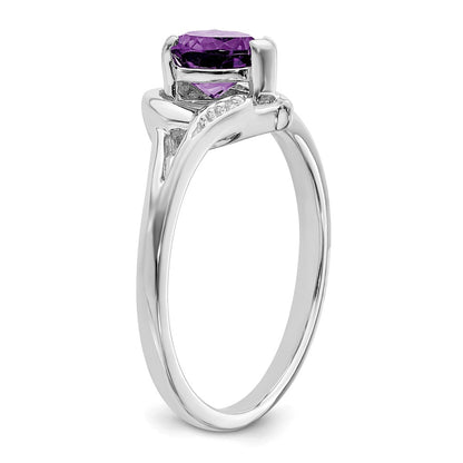 14K Weißgold Ring mit Amethyst und echtem Diamant in Herzform