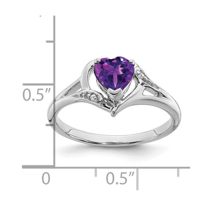14K Weißgold Ring mit Amethyst und echtem Diamant in Herzform