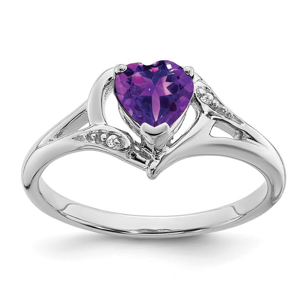 14K Weißgold Ring mit Amethyst und echtem Diamant in Herzform