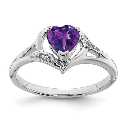 14K Weißgold Ring mit Amethyst und echtem Diamant in Herzform