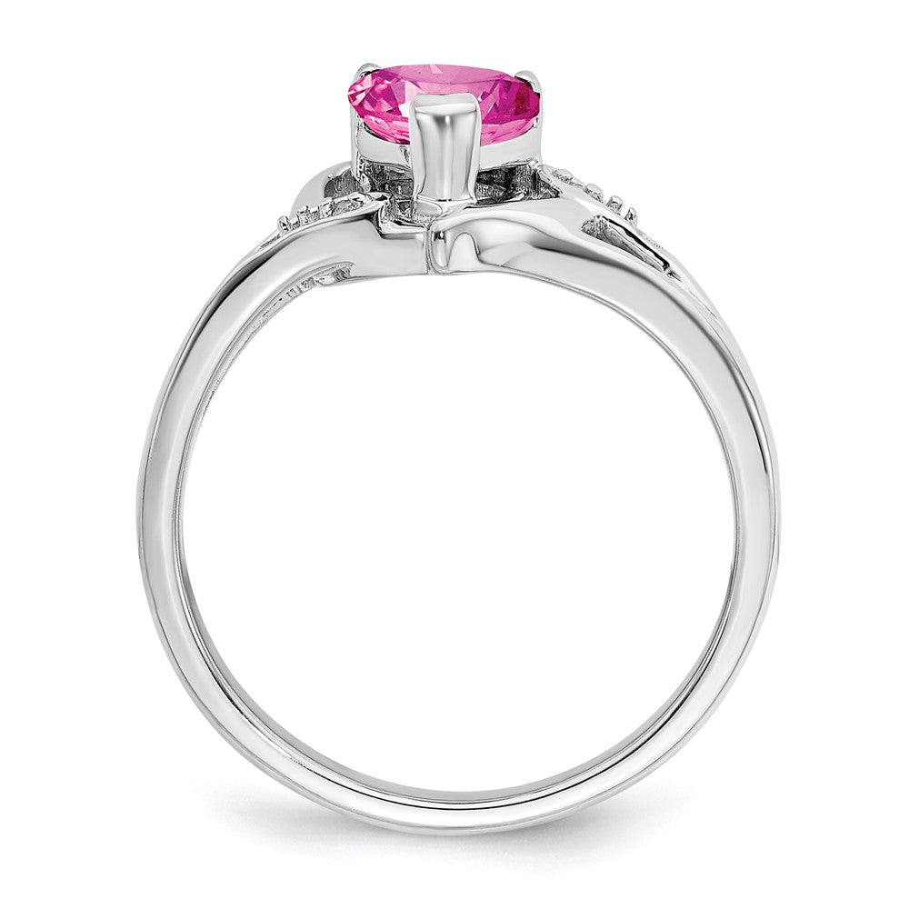 14K Weißgold Ring mit synthetischem rosa Saphir und echtem Diamant in Herzform
