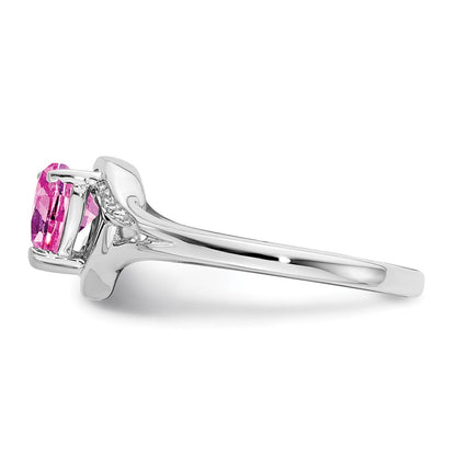 14K Weißgold Ring mit synthetischem rosa Saphir und echtem Diamant in Herzform