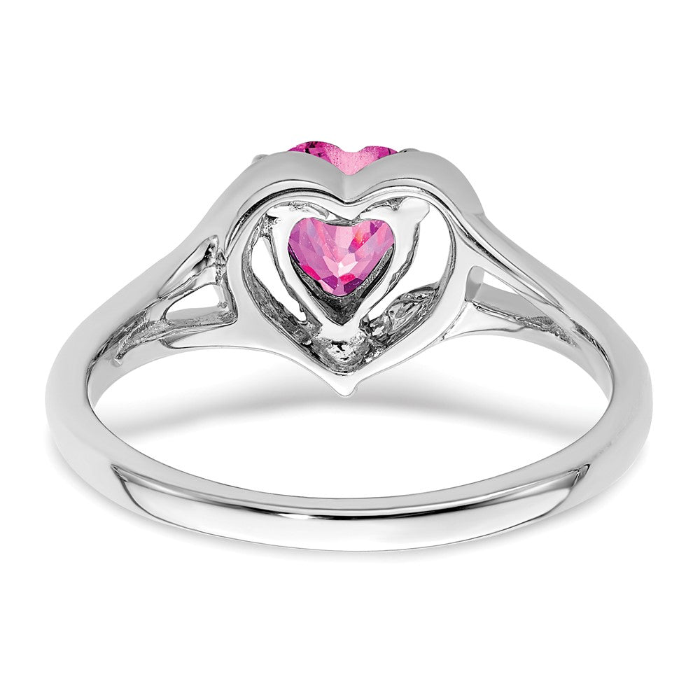 14K Weißgold Ring mit synthetischem rosa Saphir und echtem Diamant in Herzform