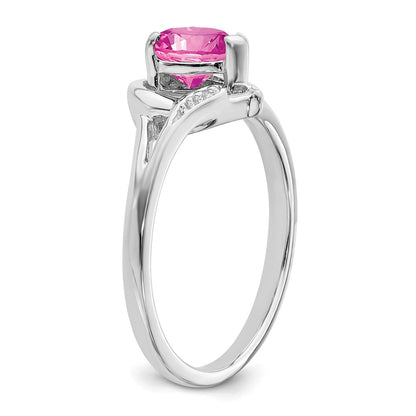 14K Weißgold Ring mit synthetischem rosa Saphir und echtem Diamant in Herzform