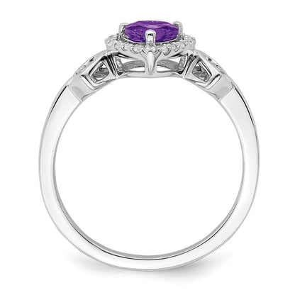 14K Weißgold Ring mit Amethyst und echtem Diamant in Herzform