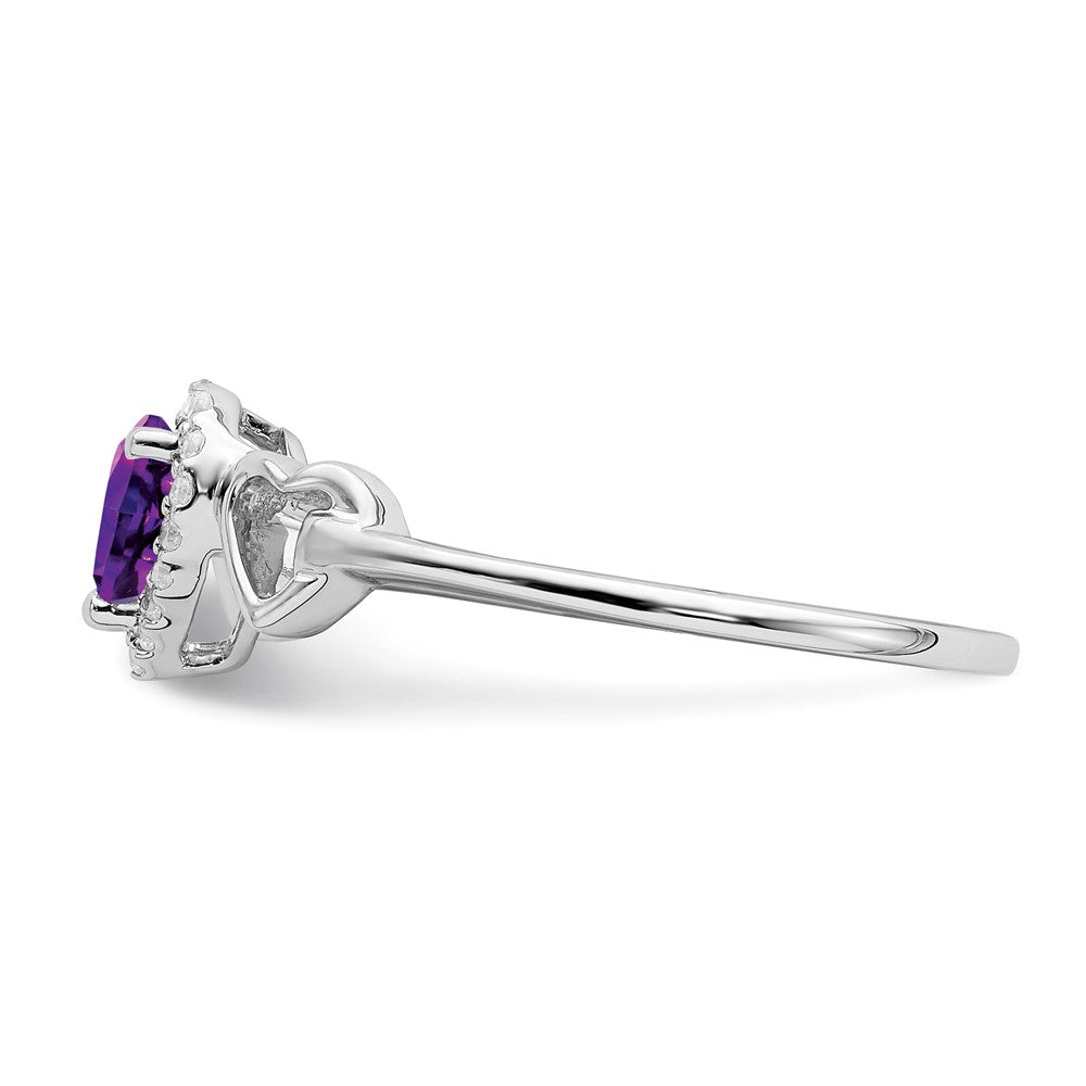14K Weißgold Ring mit Amethyst und echtem Diamant in Herzform