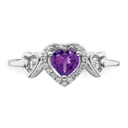 14K Weißgold Ring mit Amethyst und echtem Diamant in Herzform