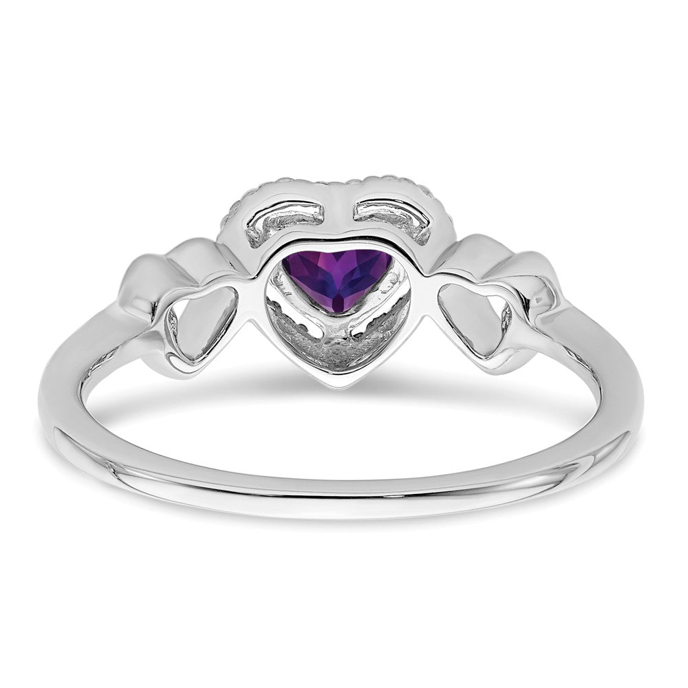14K Weißgold Ring mit Amethyst und echtem Diamant in Herzform