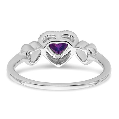 14K Weißgold Ring mit Amethyst und echtem Diamant in Herzform