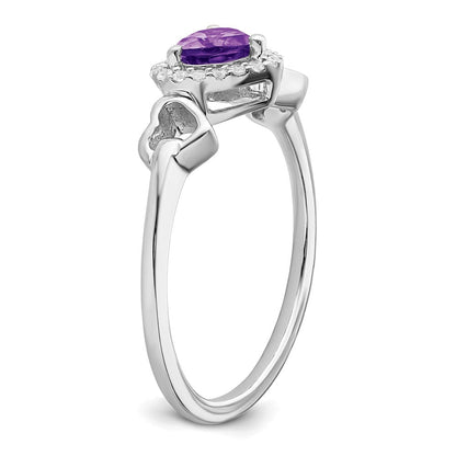 14K Weißgold Ring mit Amethyst und echtem Diamant in Herzform