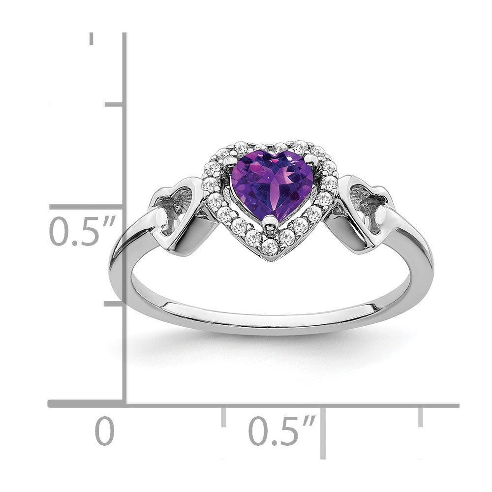 14K Weißgold Ring mit Amethyst und echtem Diamant in Herzform