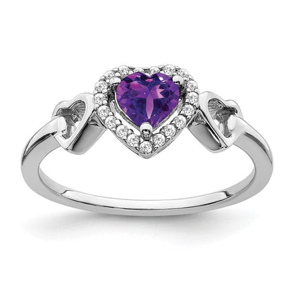 14K Weißgold Ring mit Amethyst und echtem Diamant in Herzform