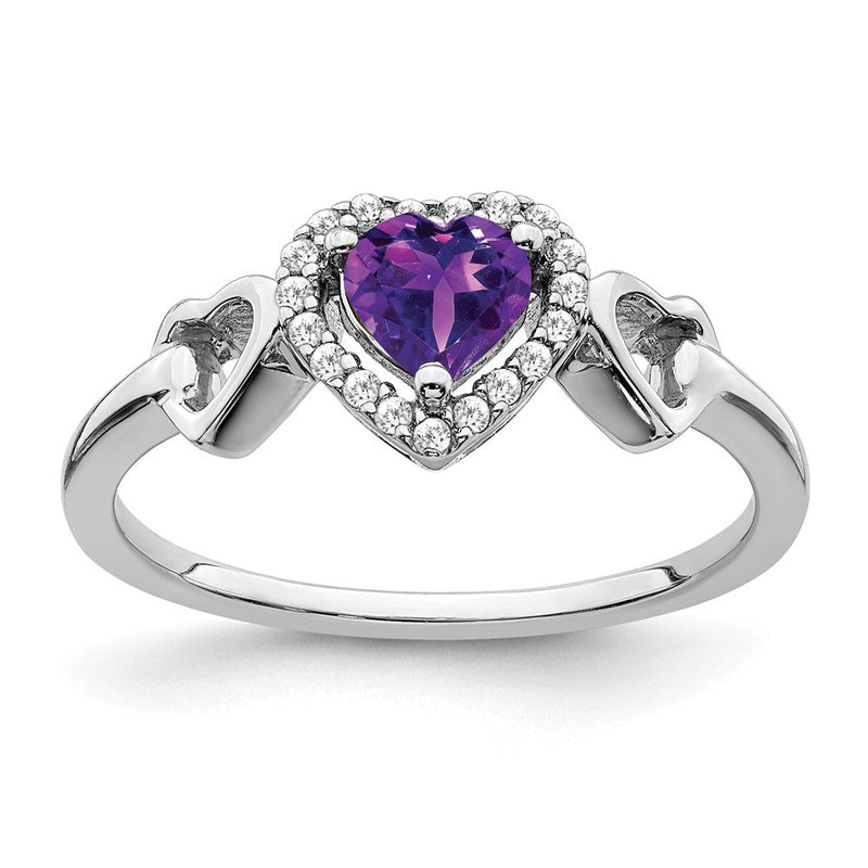14K Weißgold Ring mit Amethyst und echtem Diamant in Herzform
