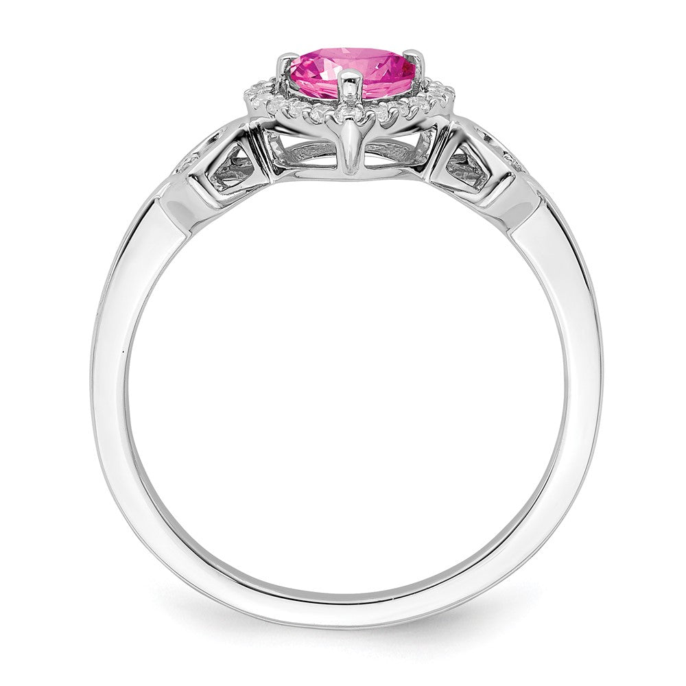 14K Weißgold Ring mit synthetischem rosa Saphir und echten Diamanten in Herzform