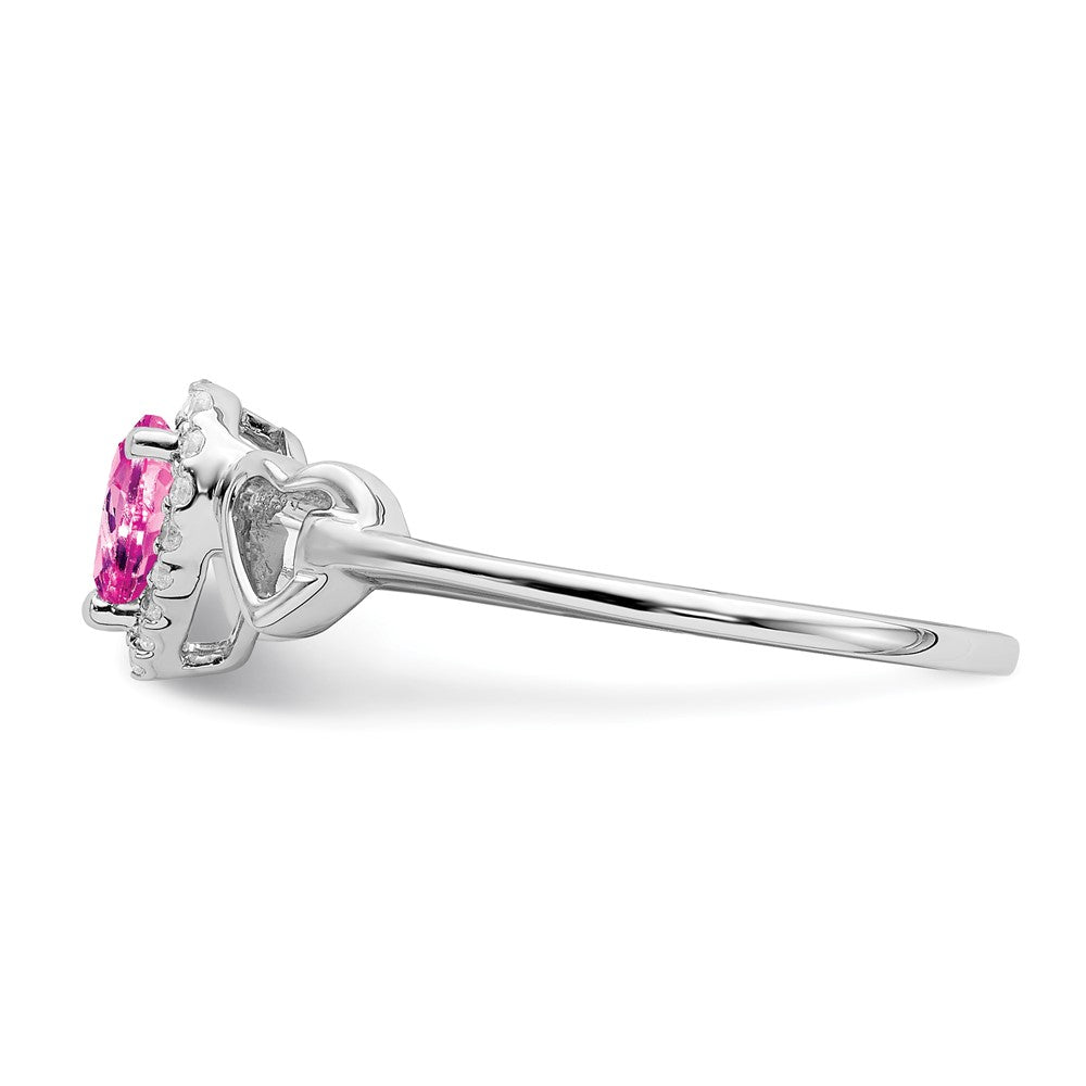 14K Weißgold Ring mit synthetischem rosa Saphir und echten Diamanten in Herzform