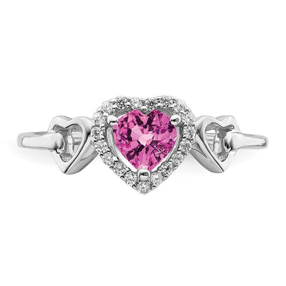 14K Weißgold Ring mit synthetischem rosa Saphir und echten Diamanten in Herzform