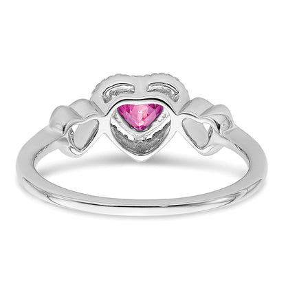 14K Weißgold Ring mit synthetischem rosa Saphir und echten Diamanten in Herzform
