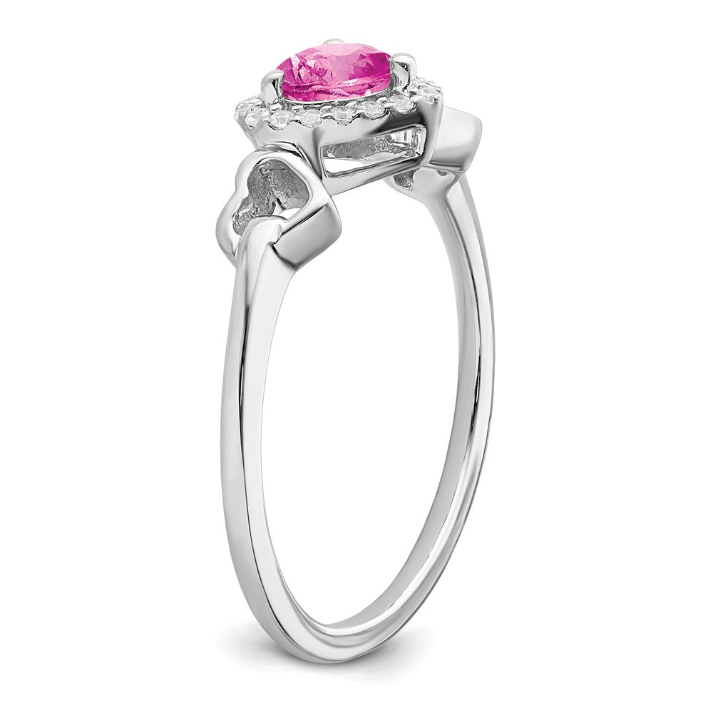 14K Weißgold Ring mit synthetischem rosa Saphir und echten Diamanten in Herzform