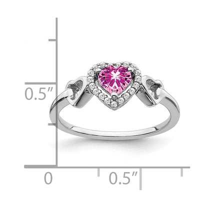 14K Weißgold Ring mit synthetischem rosa Saphir und echten Diamanten in Herzform