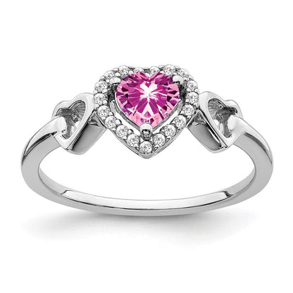 14K Weißgold Ring mit synthetischem rosa Saphir und echten Diamanten in Herzform