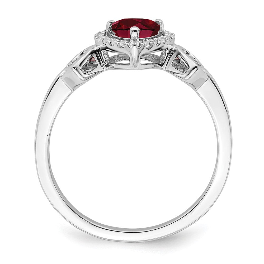 14K Weißgold Ring mit synthetischem Rubin und echten Diamanten in Herzform