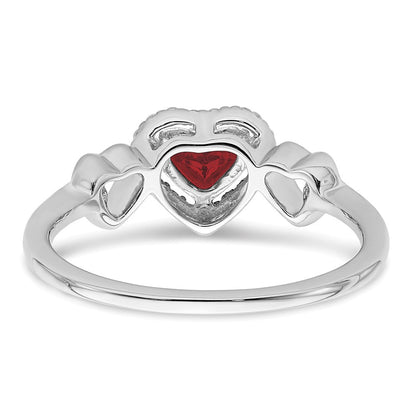 14K Weißgold Ring mit synthetischem Rubin und echten Diamanten in Herzform