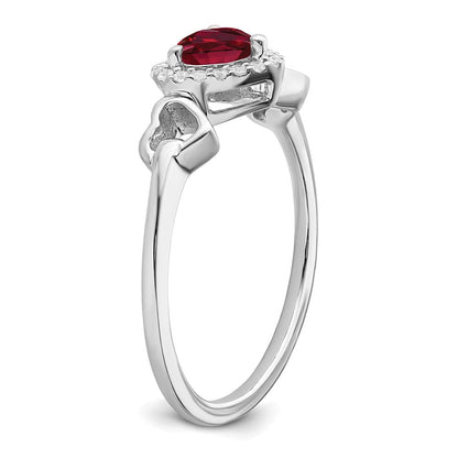 14K Weißgold Ring mit synthetischem Rubin und echten Diamanten in Herzform