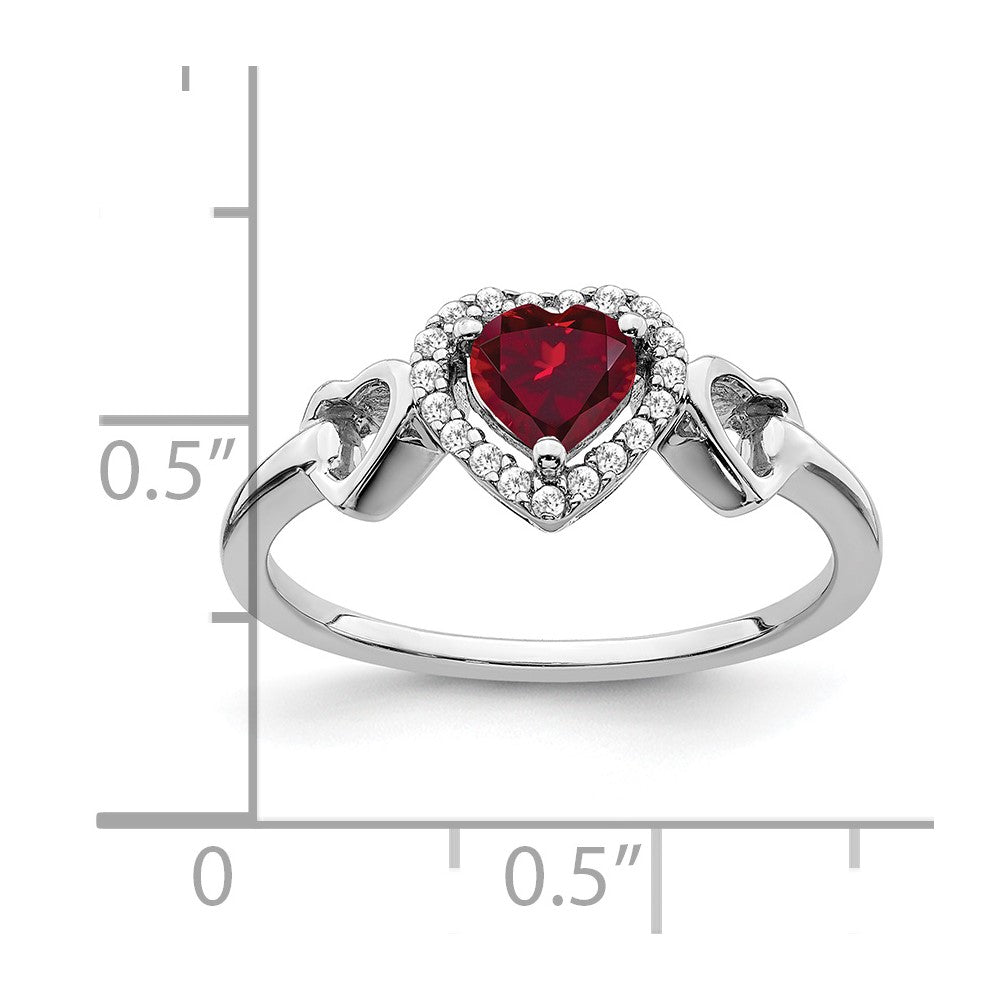 14K Weißgold Ring mit synthetischem Rubin und echten Diamanten in Herzform
