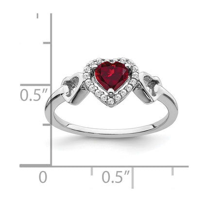 14K Weißgold Ring mit synthetischem Rubin und echten Diamanten in Herzform