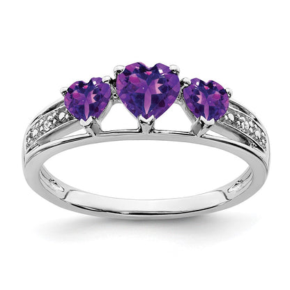 10K Weißgold 3 Stein Amethyst und Diamant Herz Ring