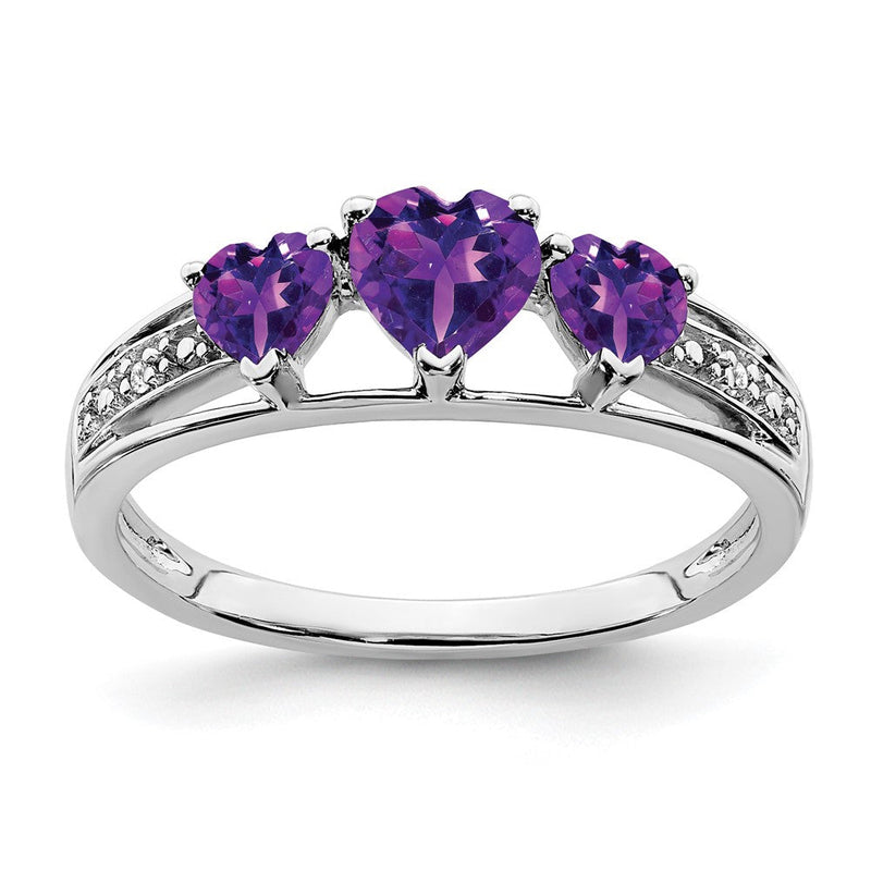 10K Weißgold 3 Stein Amethyst und Diamant Herz Ring