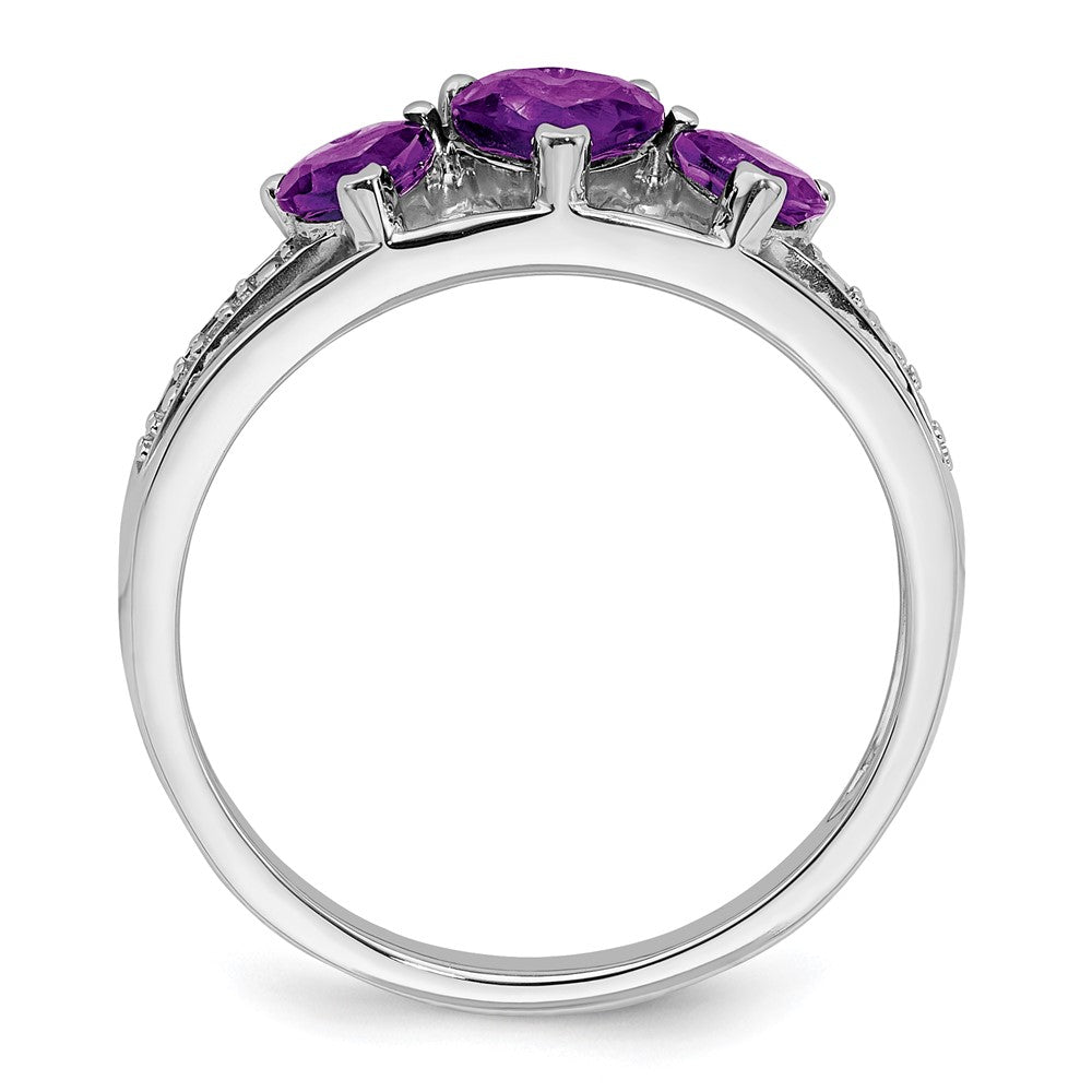 14K Weißgold Ring mit Amethyst und echtem Diamant in Herzform