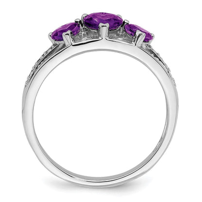 14K Weißgold Ring mit Amethyst und echtem Diamant in Herzform