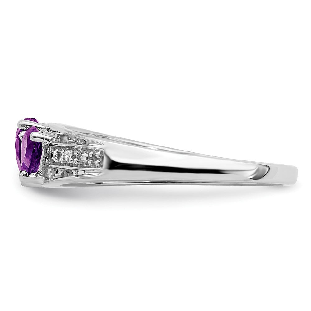 14K Weißgold Ring mit Amethyst und echtem Diamant in Herzform