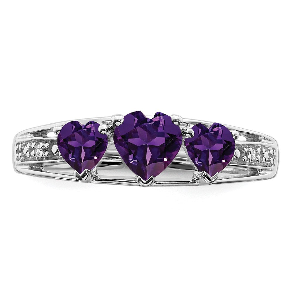 14K Weißgold Ring mit Amethyst und echtem Diamant in Herzform