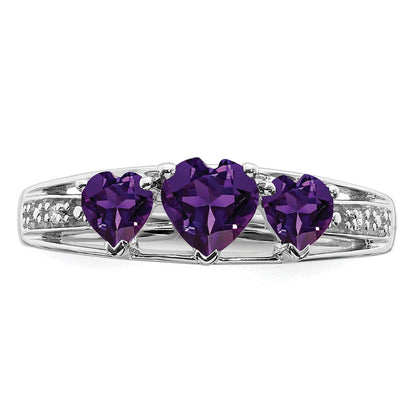 14K Weißgold Ring mit Amethyst und echtem Diamant in Herzform