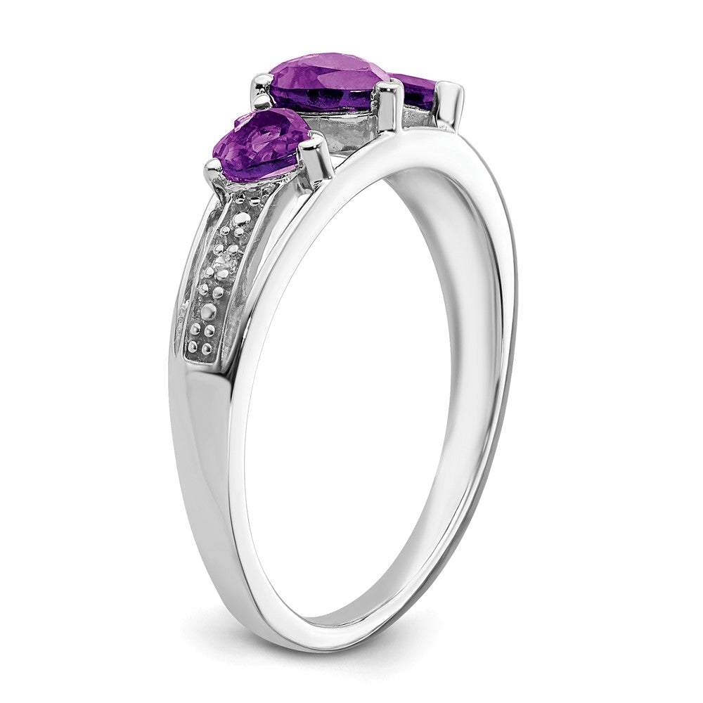 14K Weißgold Ring mit Amethyst und echtem Diamant in Herzform