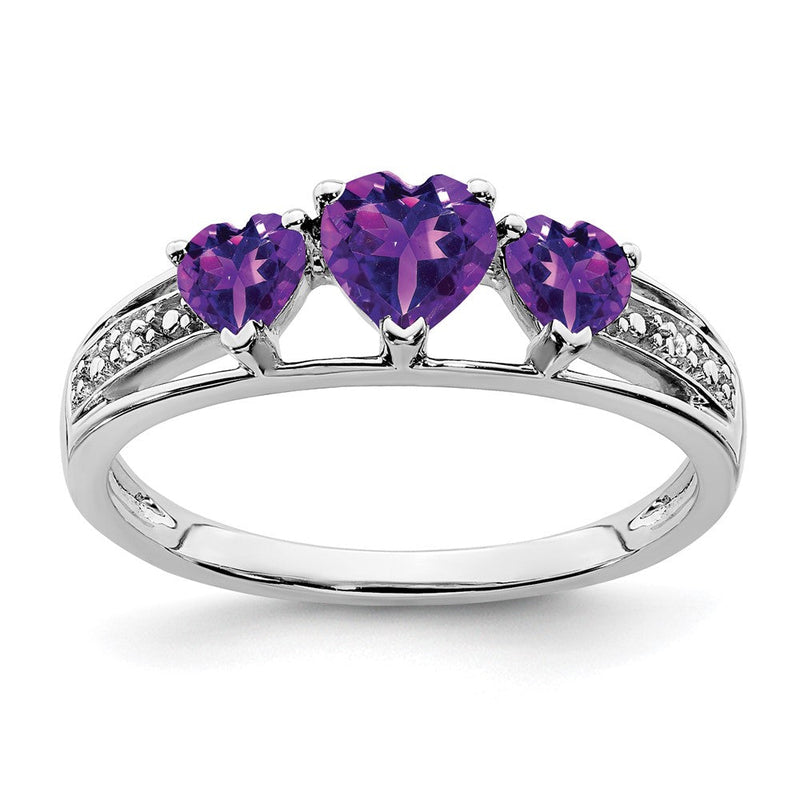 14K Weißgold Ring mit Amethyst und echtem Diamant in Herzform