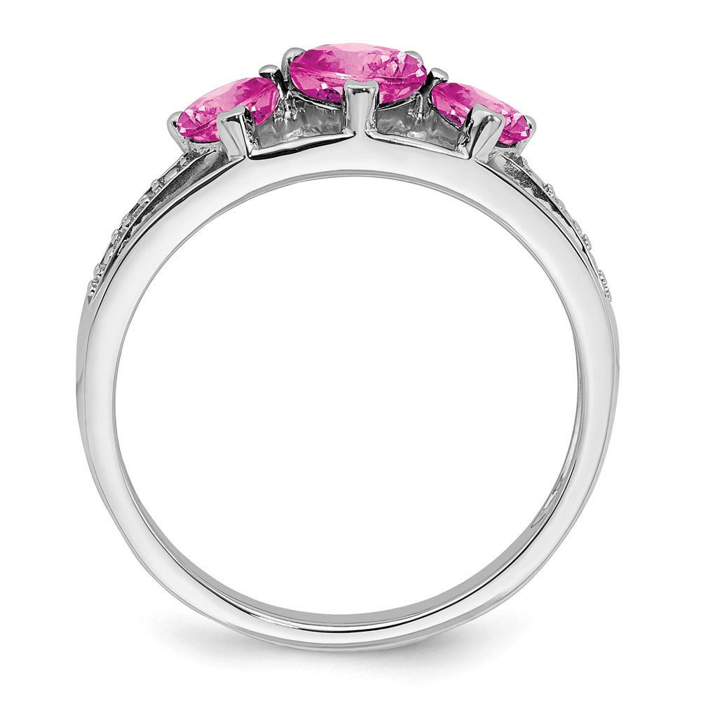 14K Weißgold Ring mit synthetischem rosa Saphir und echten Diamanten, Herzform